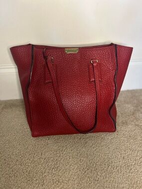Red Leather Tote Bag with Gold Accent - Designer Style